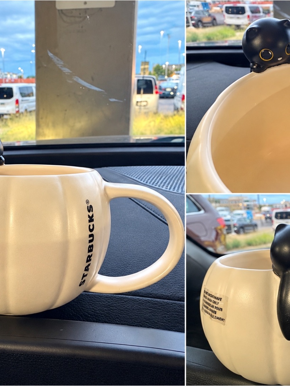Starbucks Cream Pumpkin Mug with Black Cat Accent